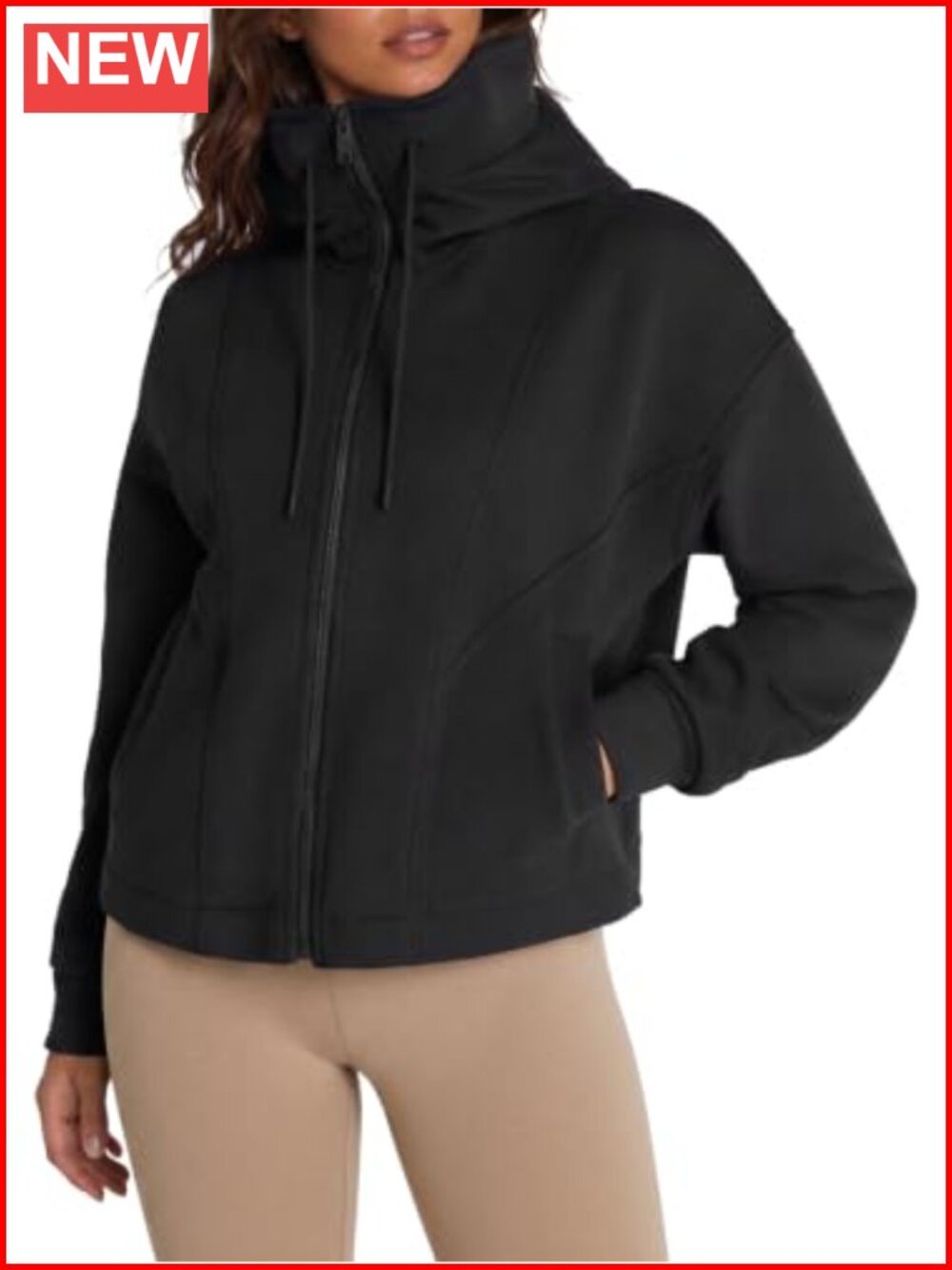 Full Zip Up Hooded Sweatshirt Cropped Casual Fall Winter Jacket
